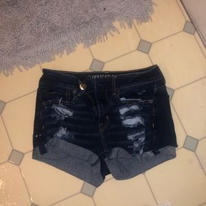Ae distressed blue shorts